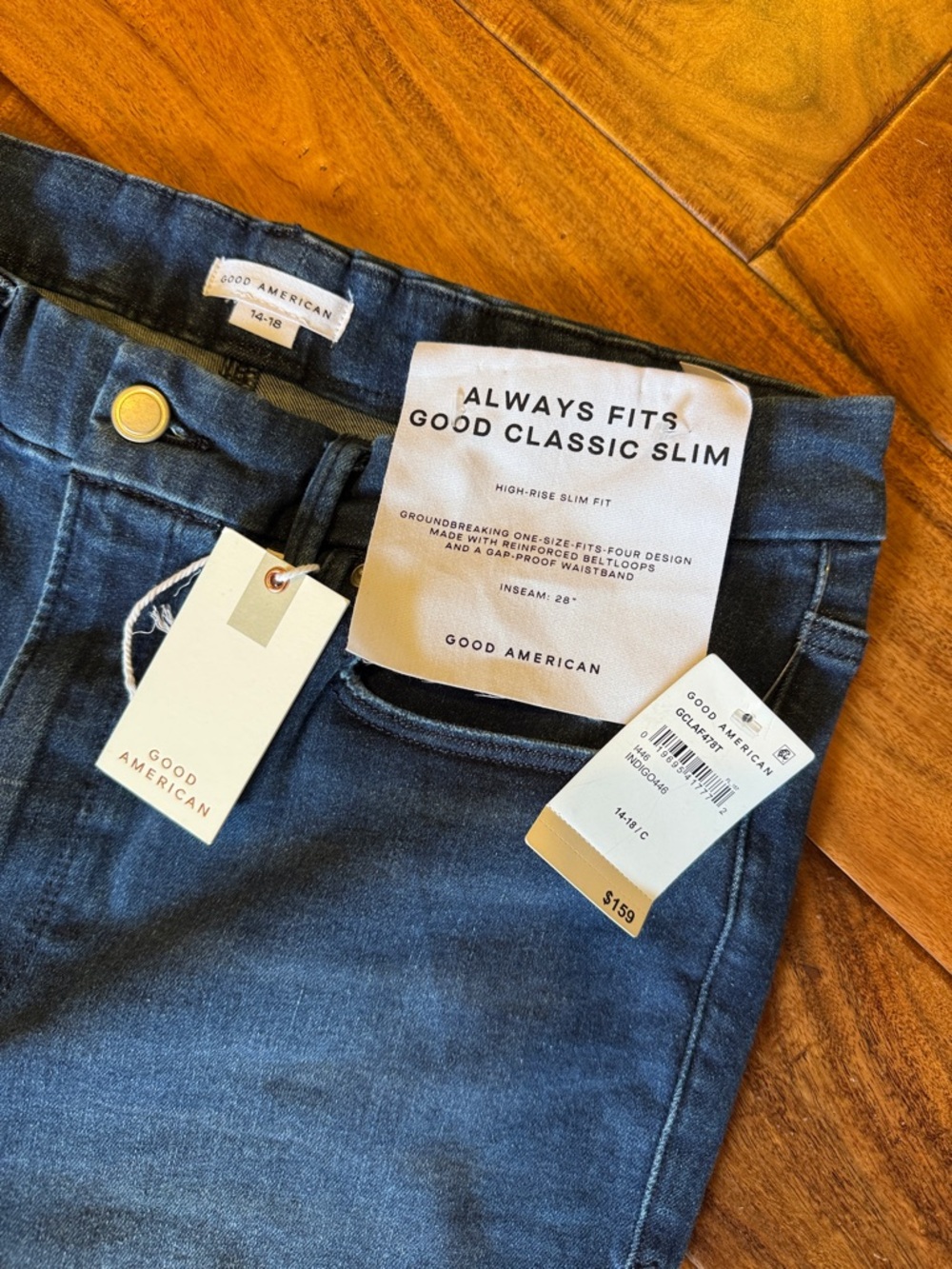 Good American Dark Blue Cropped High-Rise Jeans, Sz 14-18, NWT - Picture 2 of 6